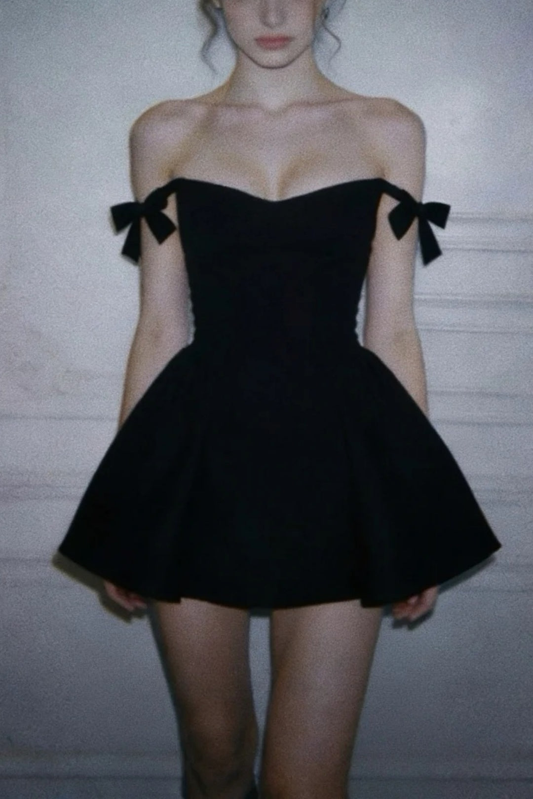 Black Sweetheart Mini Dress Off‑Shoulder Bows Homecoming Prom Party Gown F0111