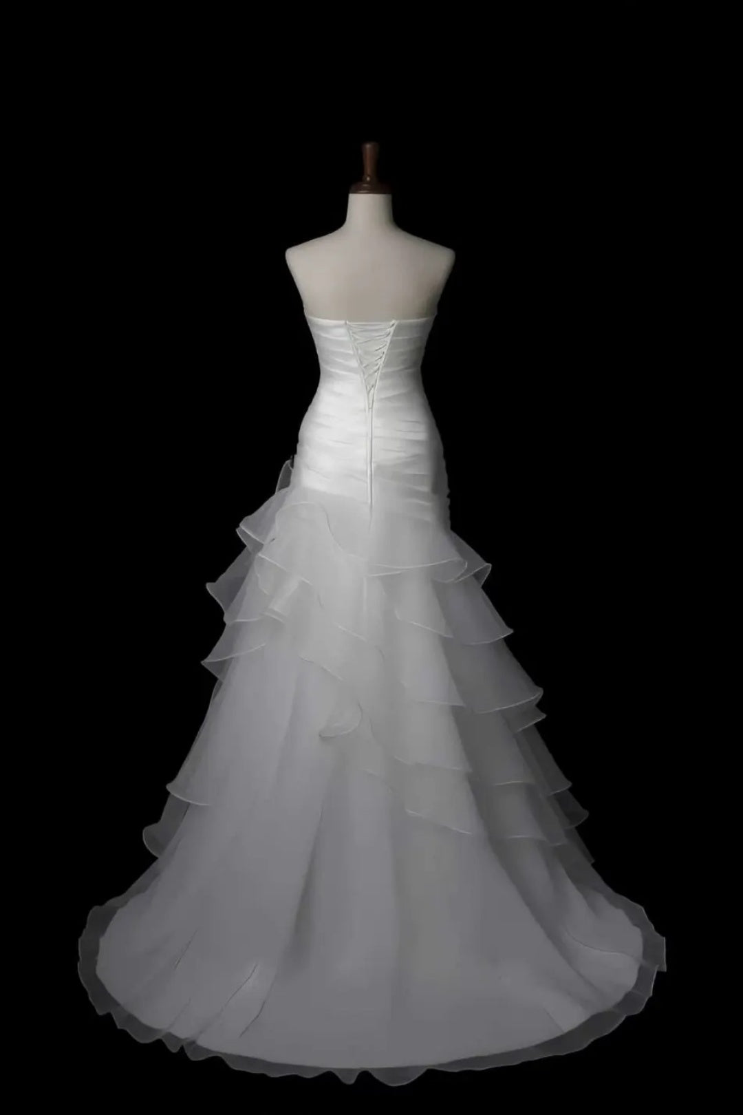 Strapless Ruched Mermaid Wedding Dress Tiered Organza Bridal Gown F0149
