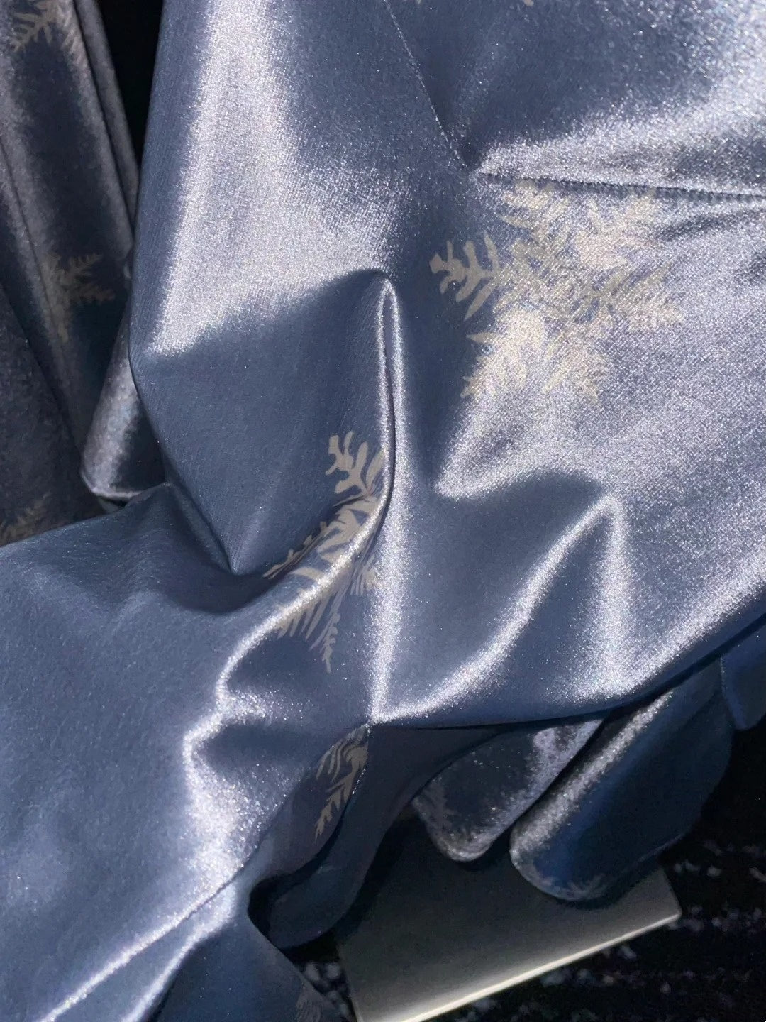 Misty Silver Blue Snowflake V-Neck Vintage Ruffle Long Dress F0274