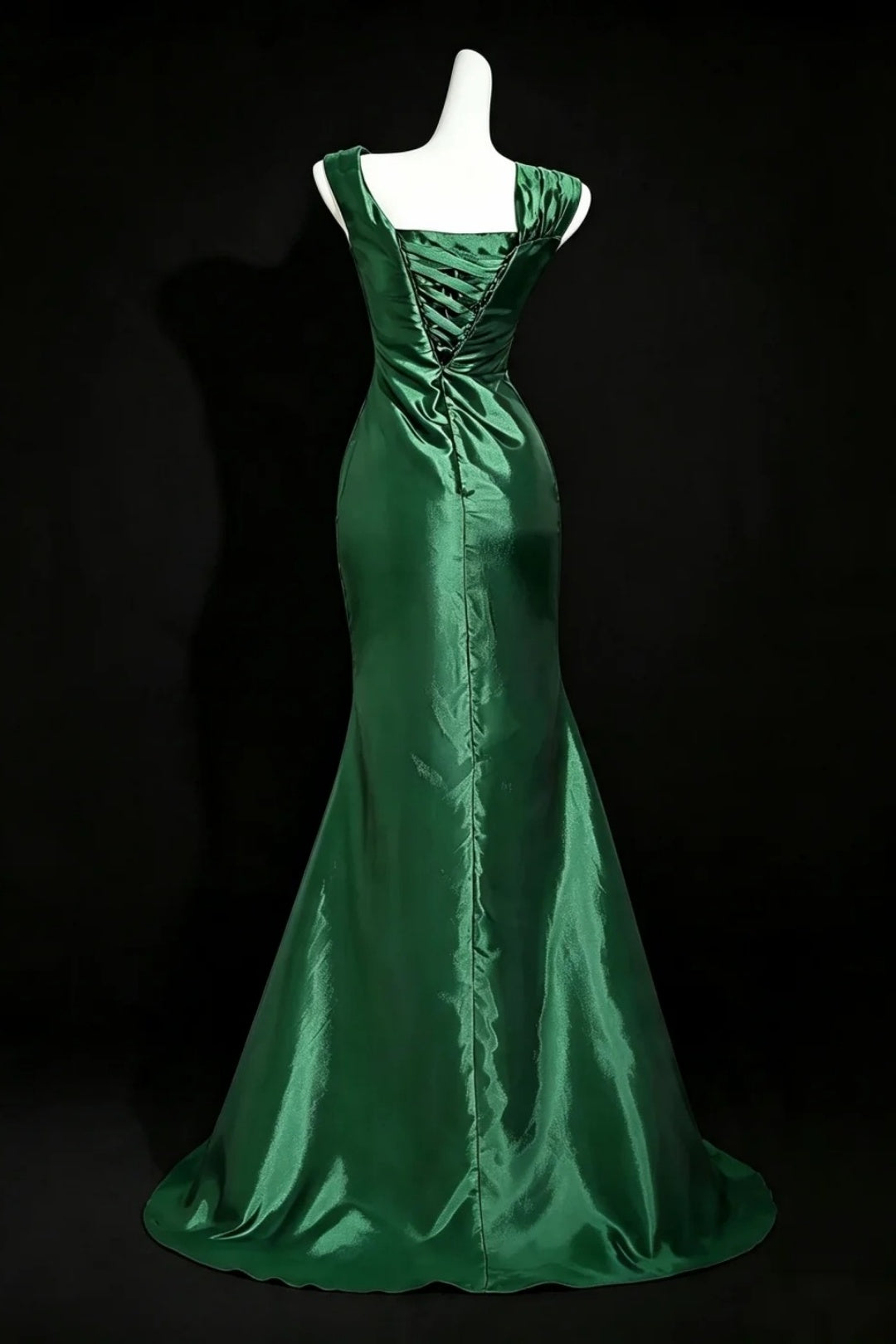 Green Asymmetrical Satin Mermaid Prom Dress Ruched Corset Back Formal Evening Dress F0164