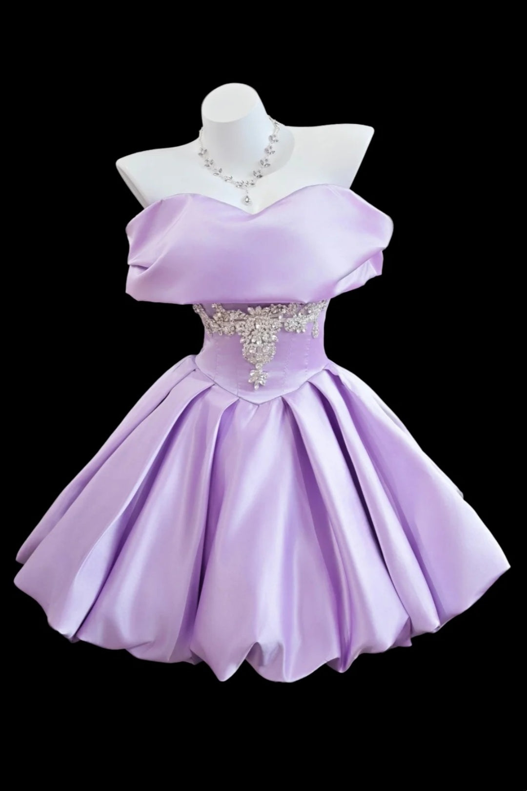 Lavender Strapless Rhinestone Short Satin Homecoming Dress F0093