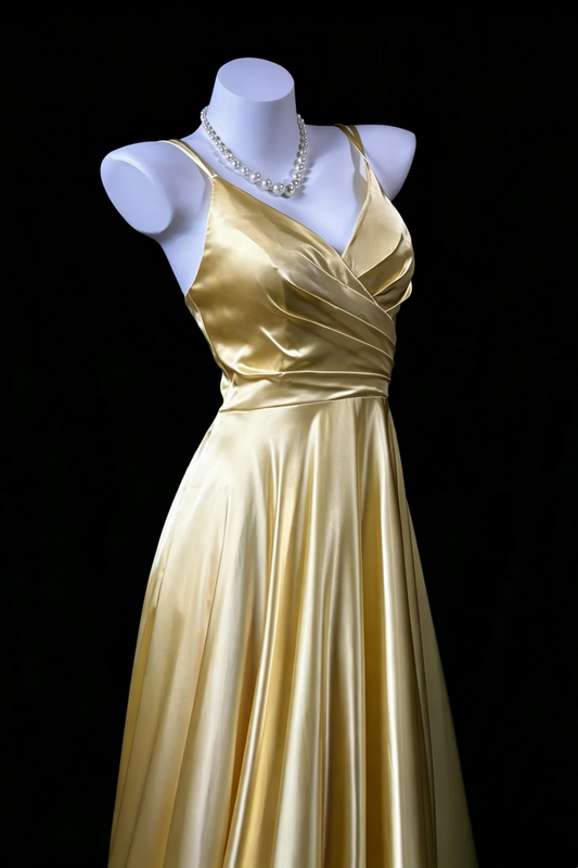 Satin A-Linien-Abschlussballkleid V-Ausschnitt Kreuzgurt-Schnürung Rücken Abendkleid F0088