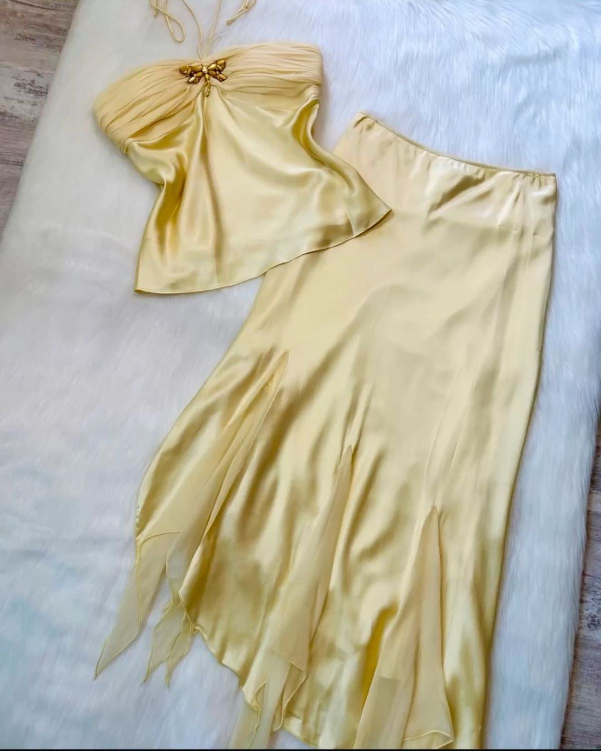 Satin Two‑Piece Dress Halter Neck Metal Detail Midi Skirt Party Homecoming Gown F0159