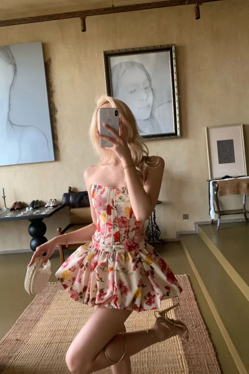 Strapless Floral Corset Set Bubble Skirt Two-Piece FD09