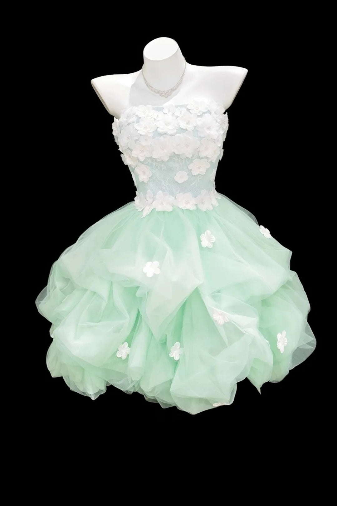 Mint Strapless 3D Floral Homecoming Dress Tulle Short Princess Gown F0096