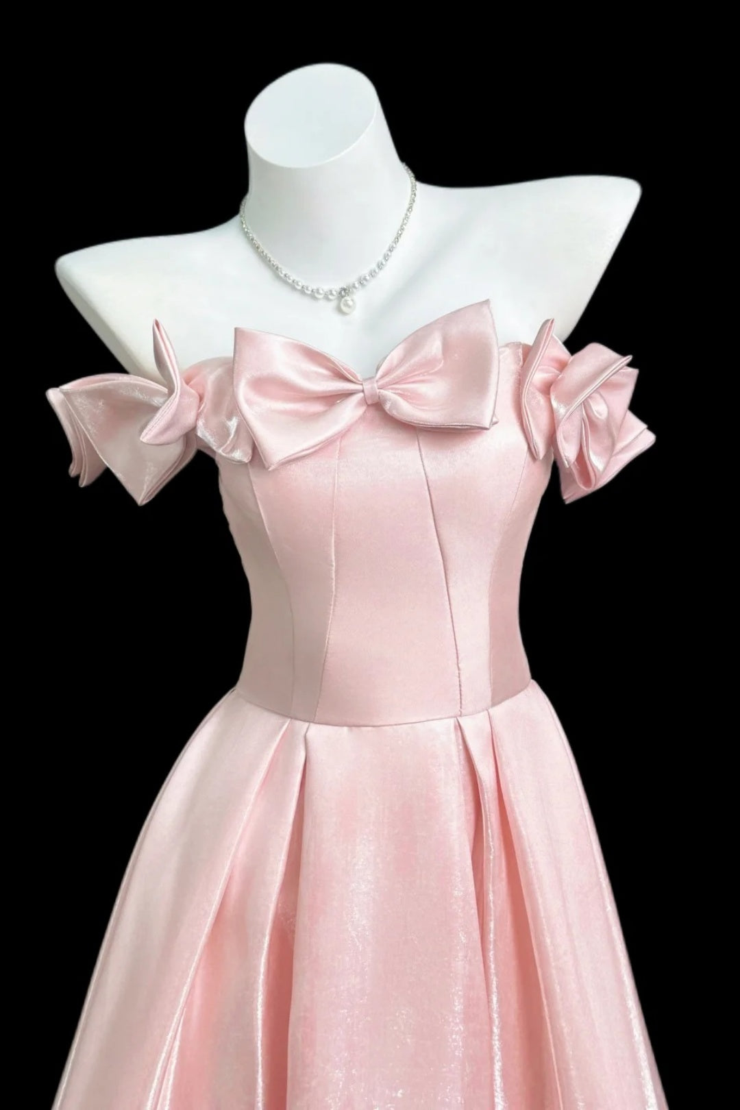 Blush Pink Off Shoulder Satin Prom Dress F0333