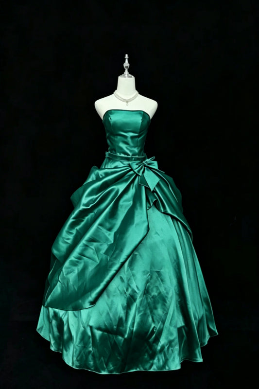 (Proprietary Color)Quinceanera Dress Satin Strapless Ball Gown With Rhinestone Belt Big Bow Formal Princess Dress F004