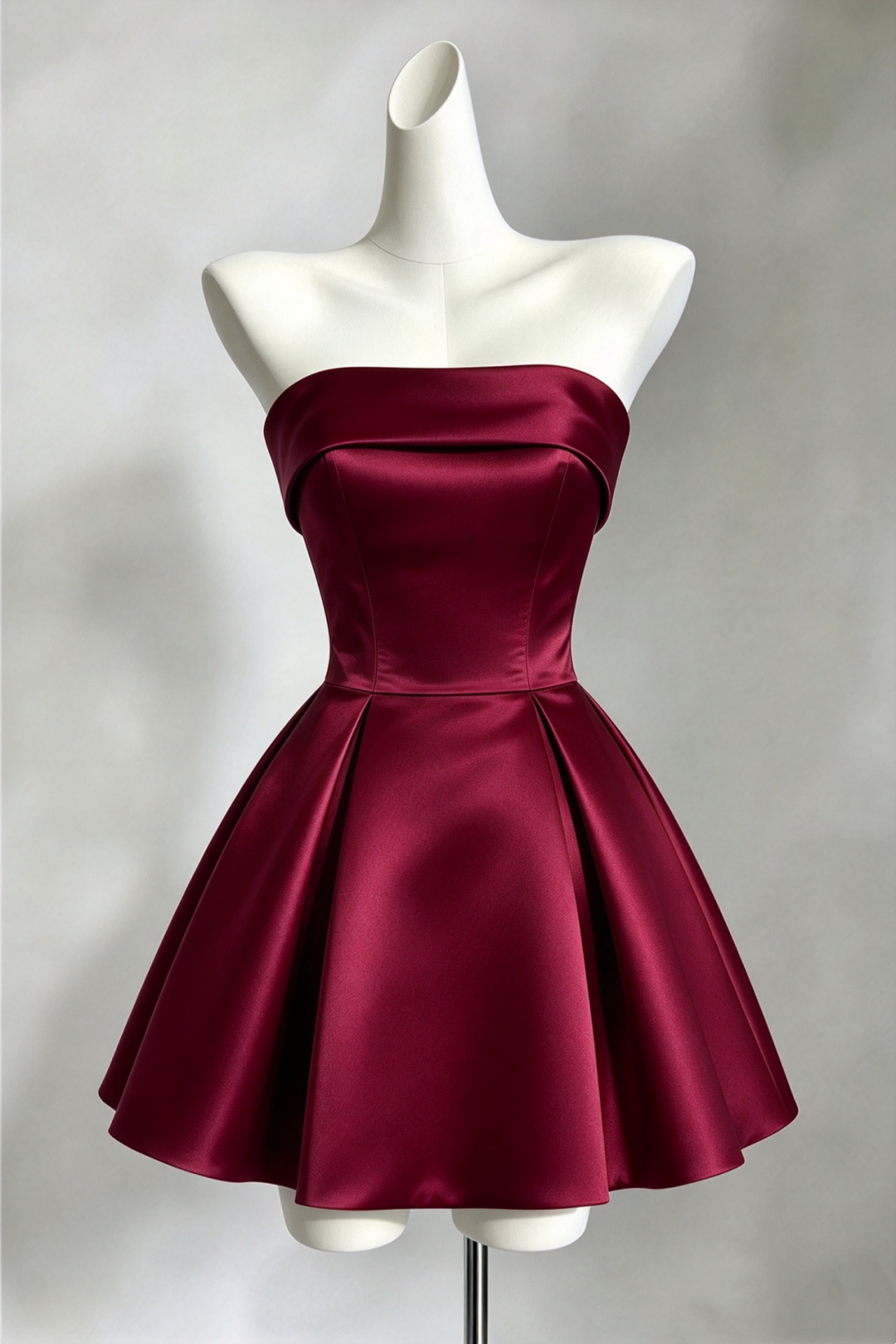 Original Design Dress Burgundy Strapless Satin A-line Mini Homecoming Dress F0339