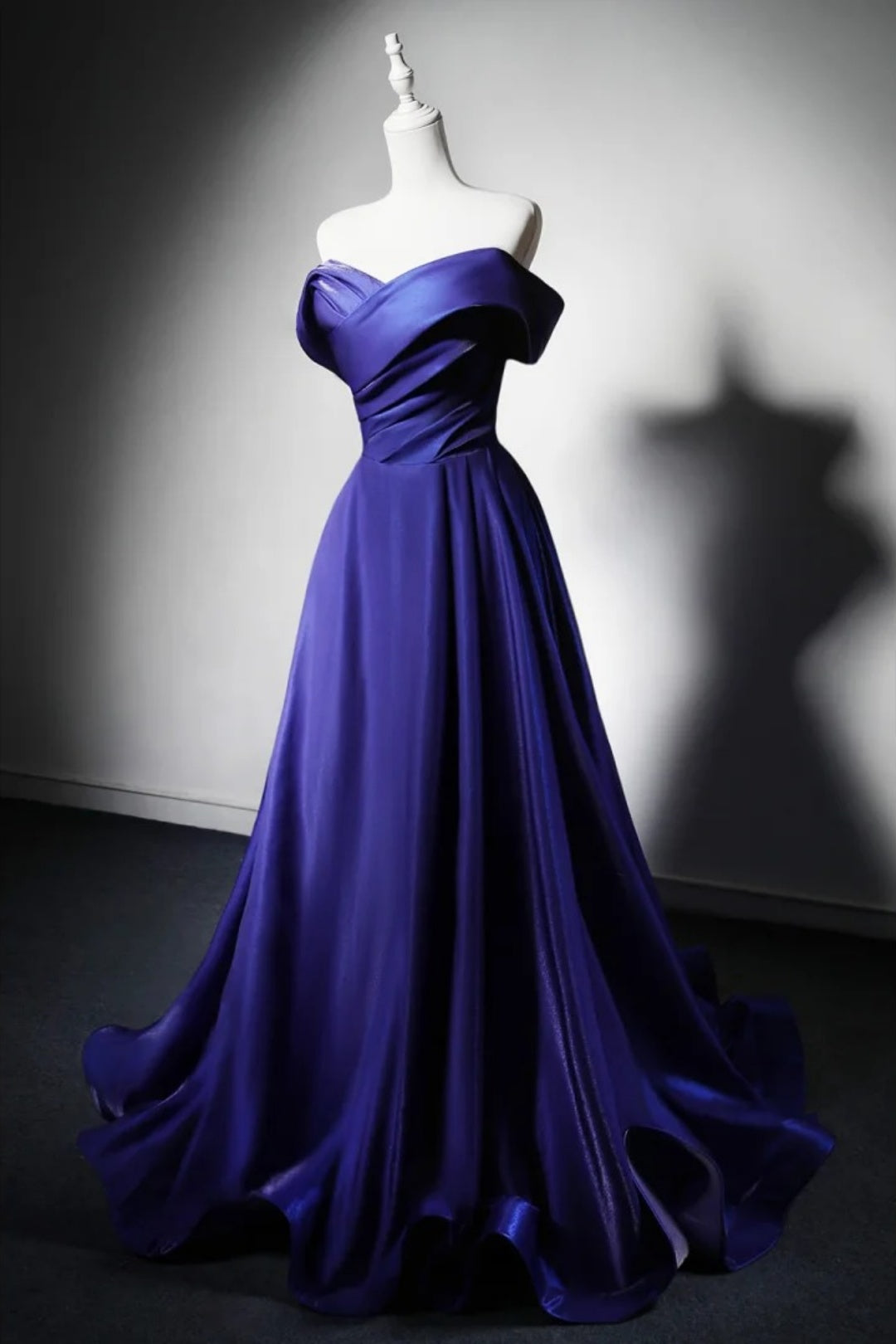 Royal Blue Satin Off Shoulder Evening Gown A-Line Prom Dress F0375