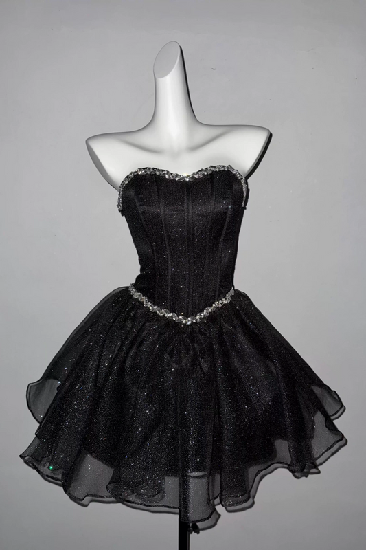 Strapless Rhinestone Glitter Tulle Mini Homecoming Dress F0318