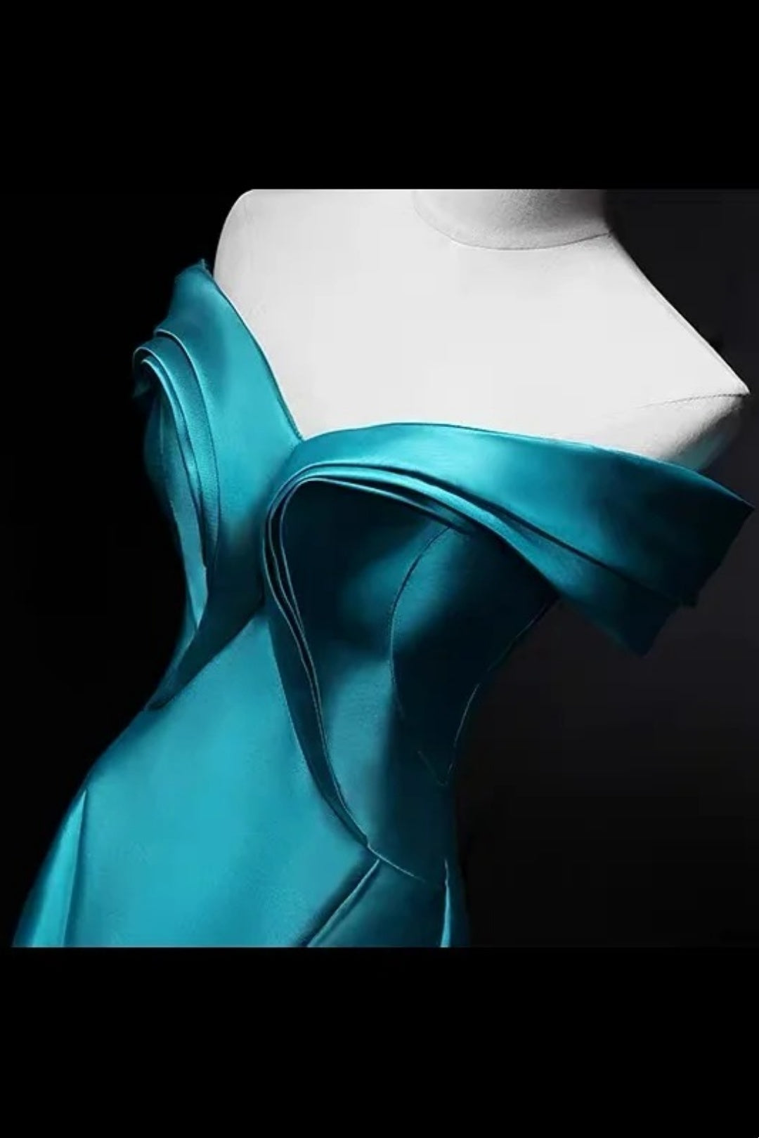 Teal Satin Off Shoulder Mermaid Long Evening Dress F0521