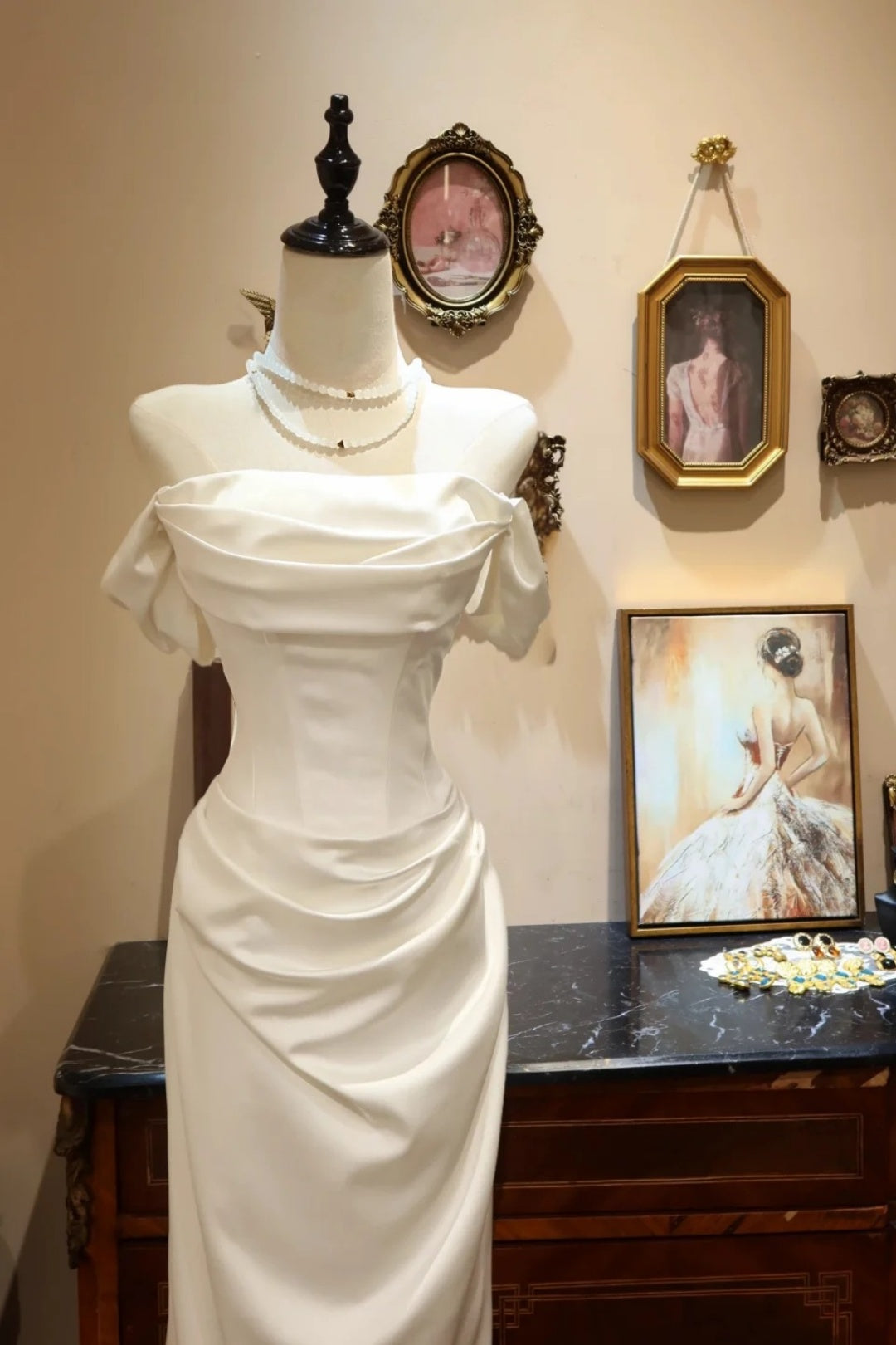 White Off Shoulder Satin Mermaid Long Formal Dress F0344