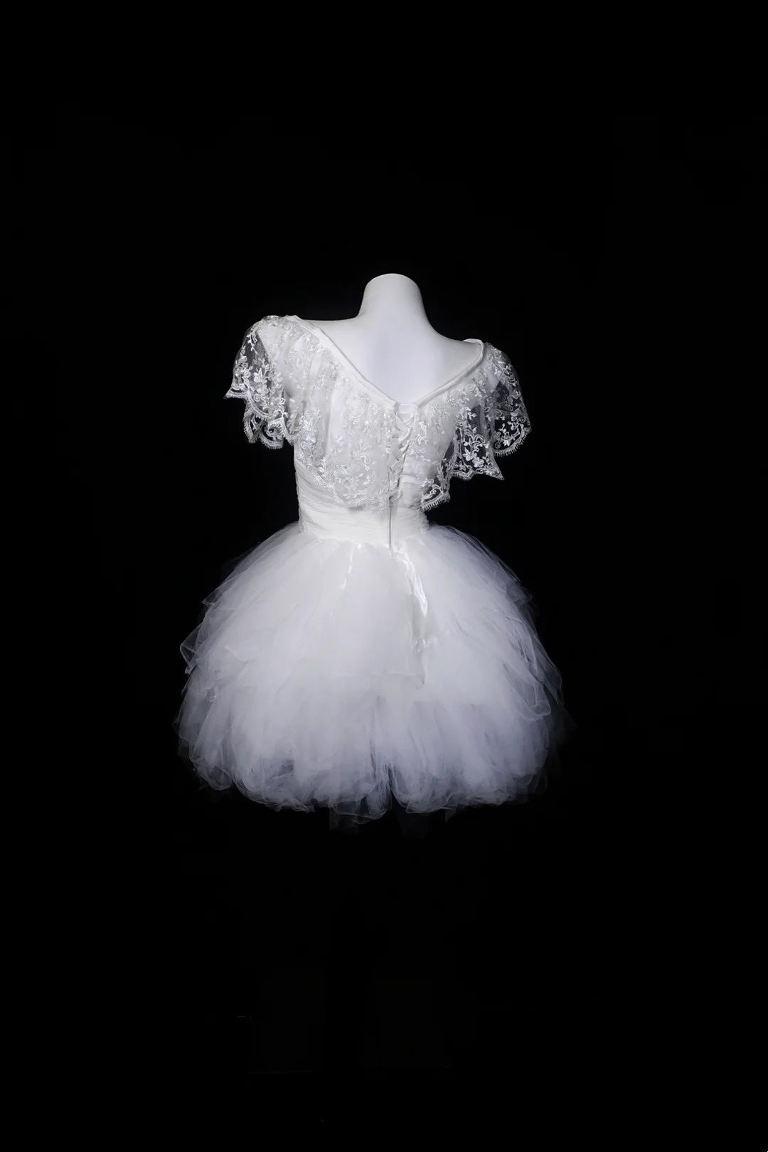 White Off Shoulder Lace Tulle Mini Dress Floral Embroidery Homecoming Dress F0249