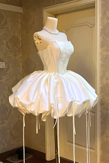 Strapless Corset Satin Bubble Mini Dress Lace Up Back Party Dress Homecoming Dress Bubble Gown F0099