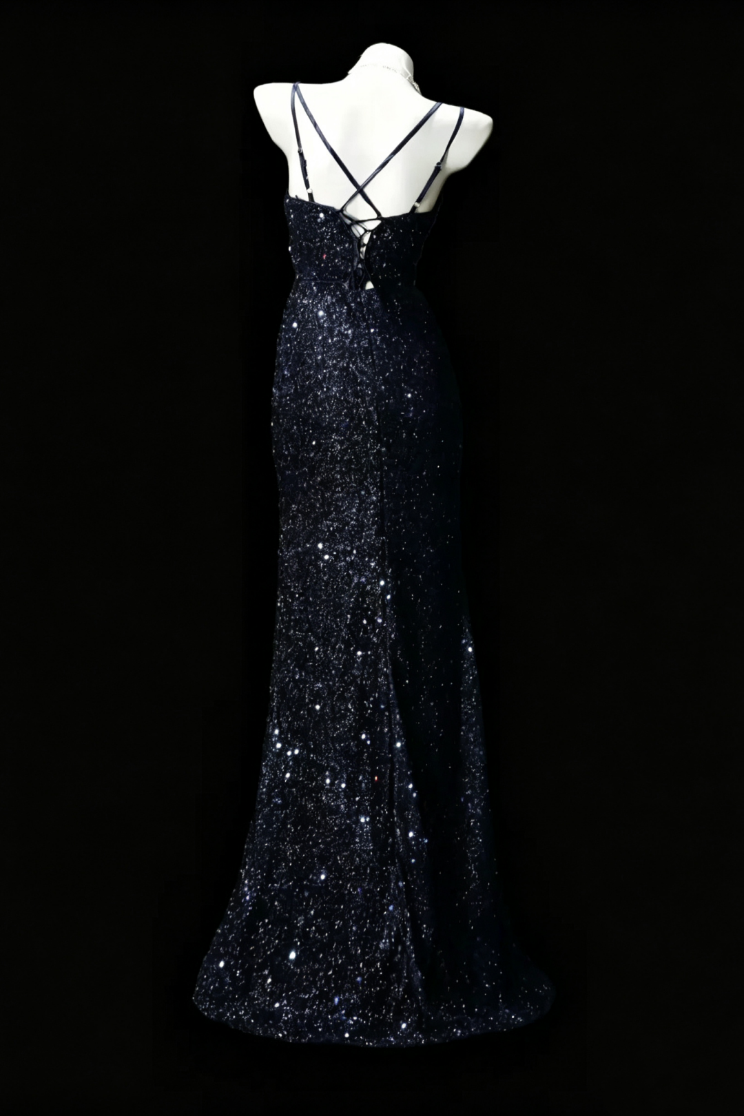 Glitzerndes Meerjungfrauen-Abendkleid mit V-Ausschnitt und Schlitz F0165