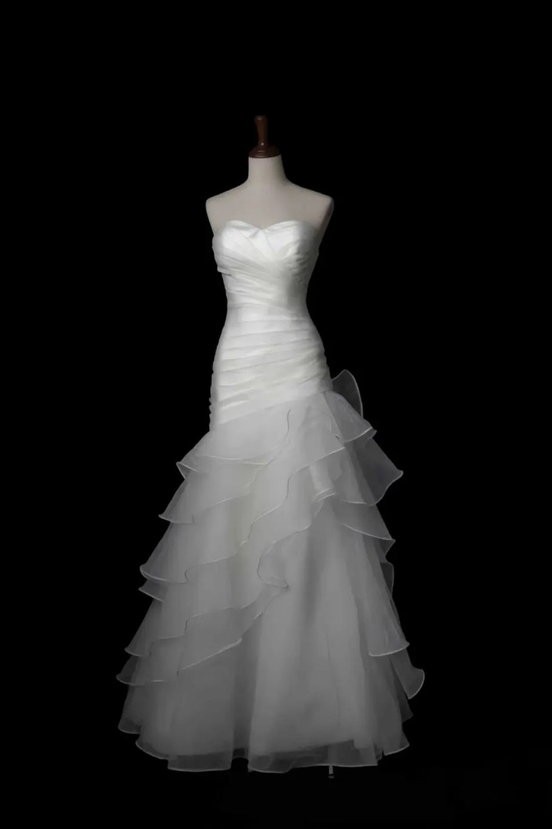 Strapless Ruched Mermaid Wedding Dress Tiered Organza Bridal Gown F0149