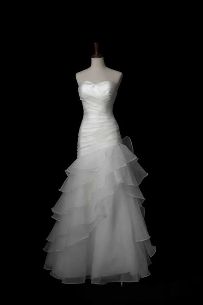 Strapless Ruched Mermaid Wedding Dress Tiered Organza Bridal Gown F0149