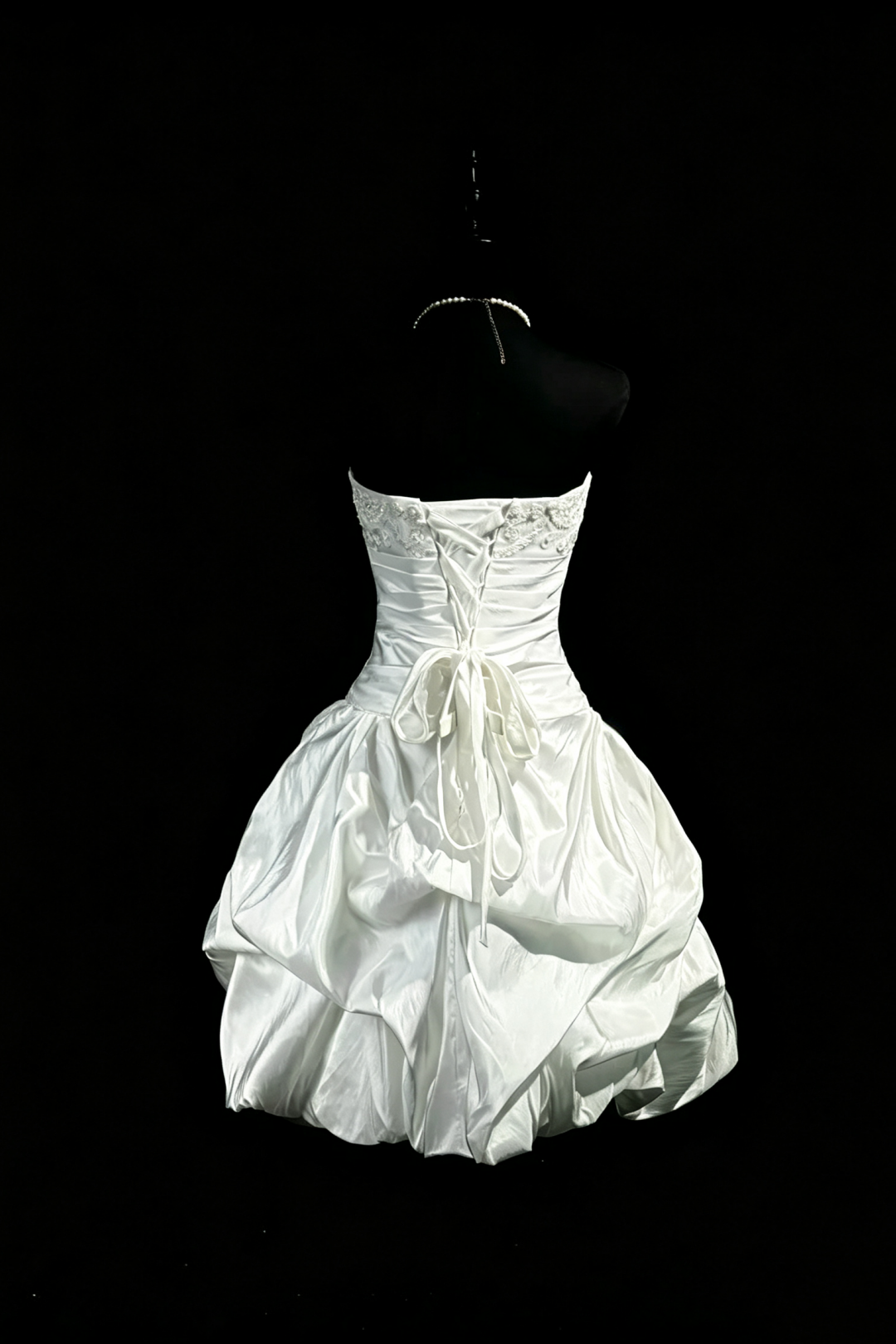 Strapless Lace Beaded Short Wedding Dress, Corset Lace‑Up Back Satin Bridal Gown F0129