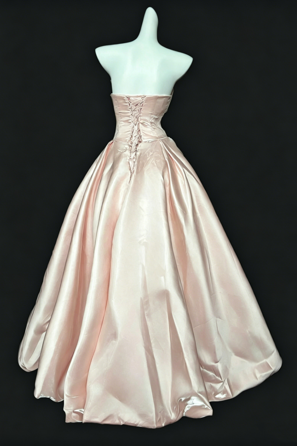 Ball Gown Blush Satin Formal Evening Dress, Adjustable Fold Neck Beaded Prom Gown  F028