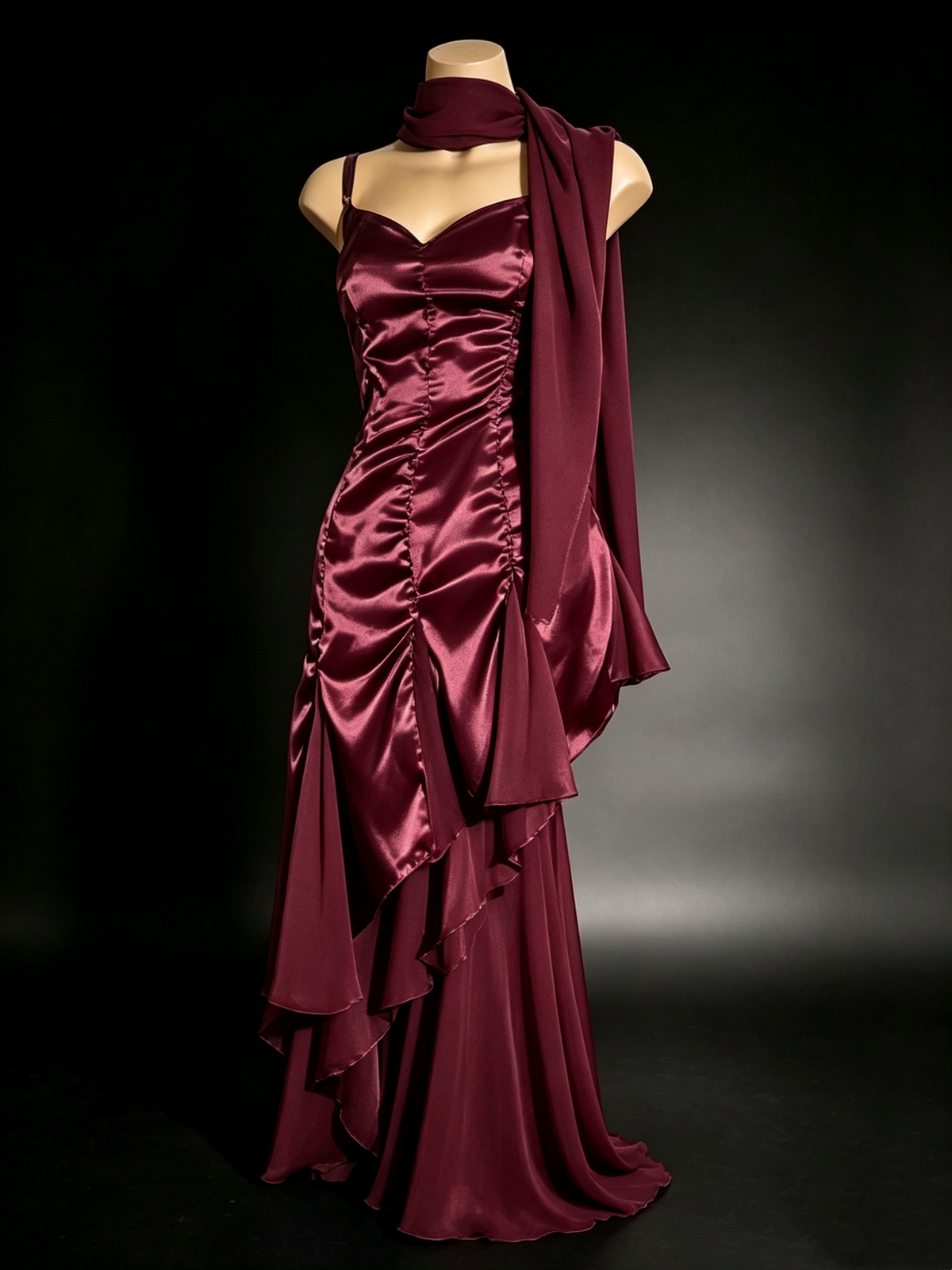 Emerald Green Satin Sweetheart Evening Dress Chiffon Scarf F0226