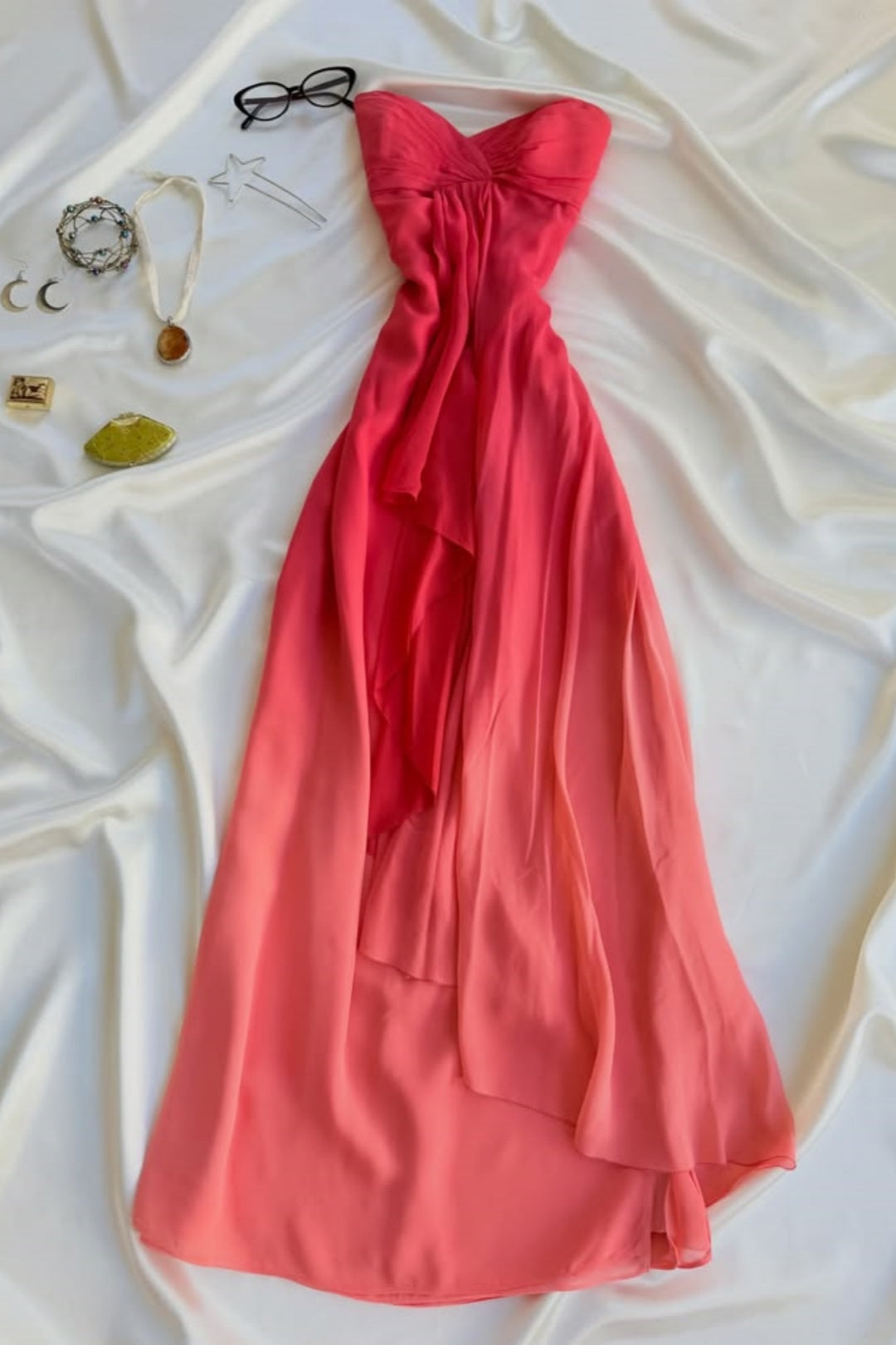 Ombre Strapless Chiffon A-Line Evening Dress F0216