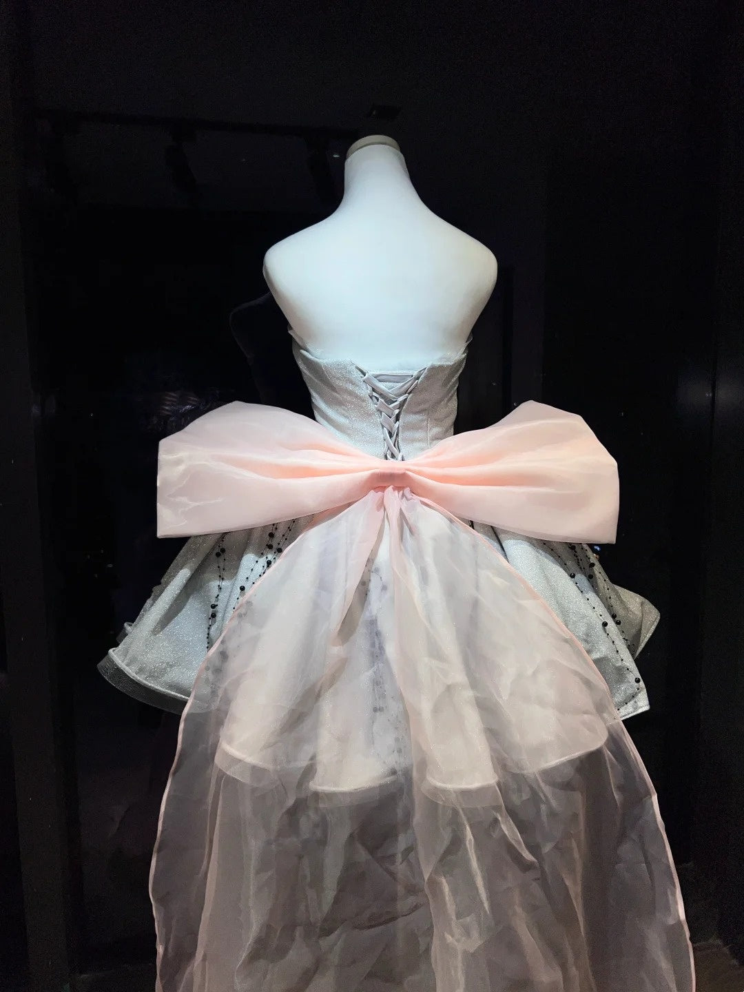 Silver Strapless Glitter Mini Dress Beaded Skirt Pink Bow Homecoming Dress F0256