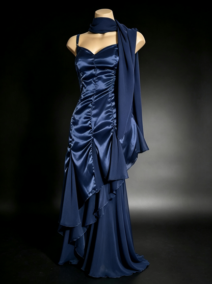 Emerald Green Satin Sweetheart Evening Dress Chiffon Scarf F0226