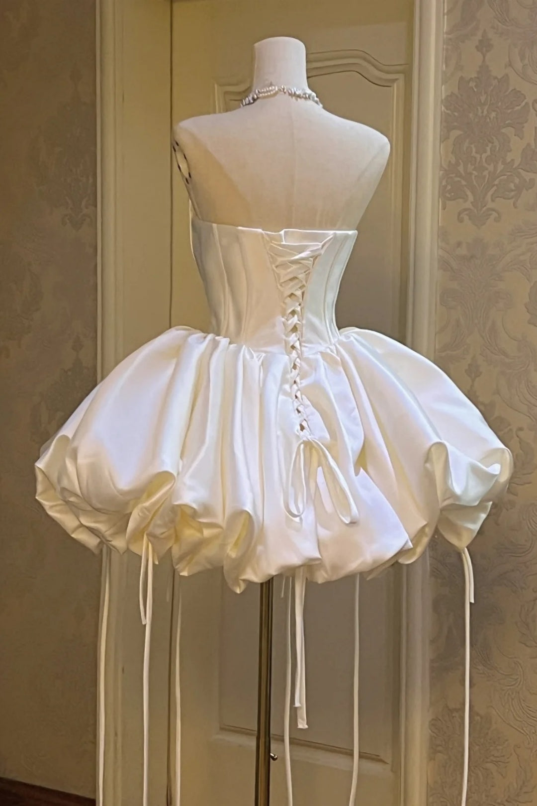 Strapless Corset Satin Bubble Mini Dress Lace Up Back Party Dress Homecoming Dress Bubble Gown F0099