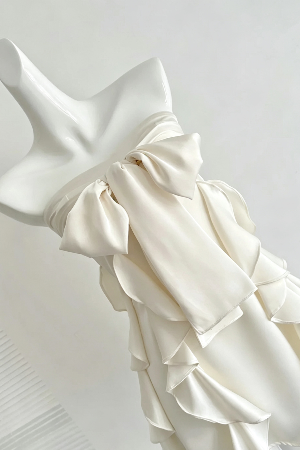 Cream Satin Strapless Mini Party Dress Big Bow Ruffle Cocktail Gown F0206