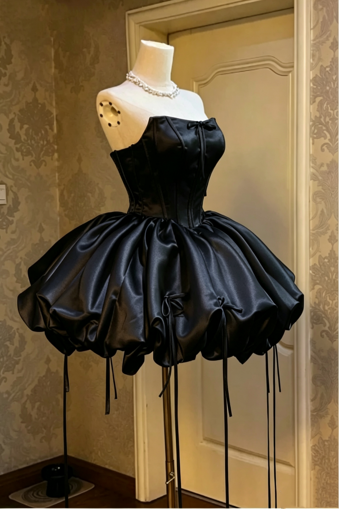 Strapless Corset Satin Bubble Mini Dress Lace Up Back Party Dress Homecoming Dress Bubble Gown F0099