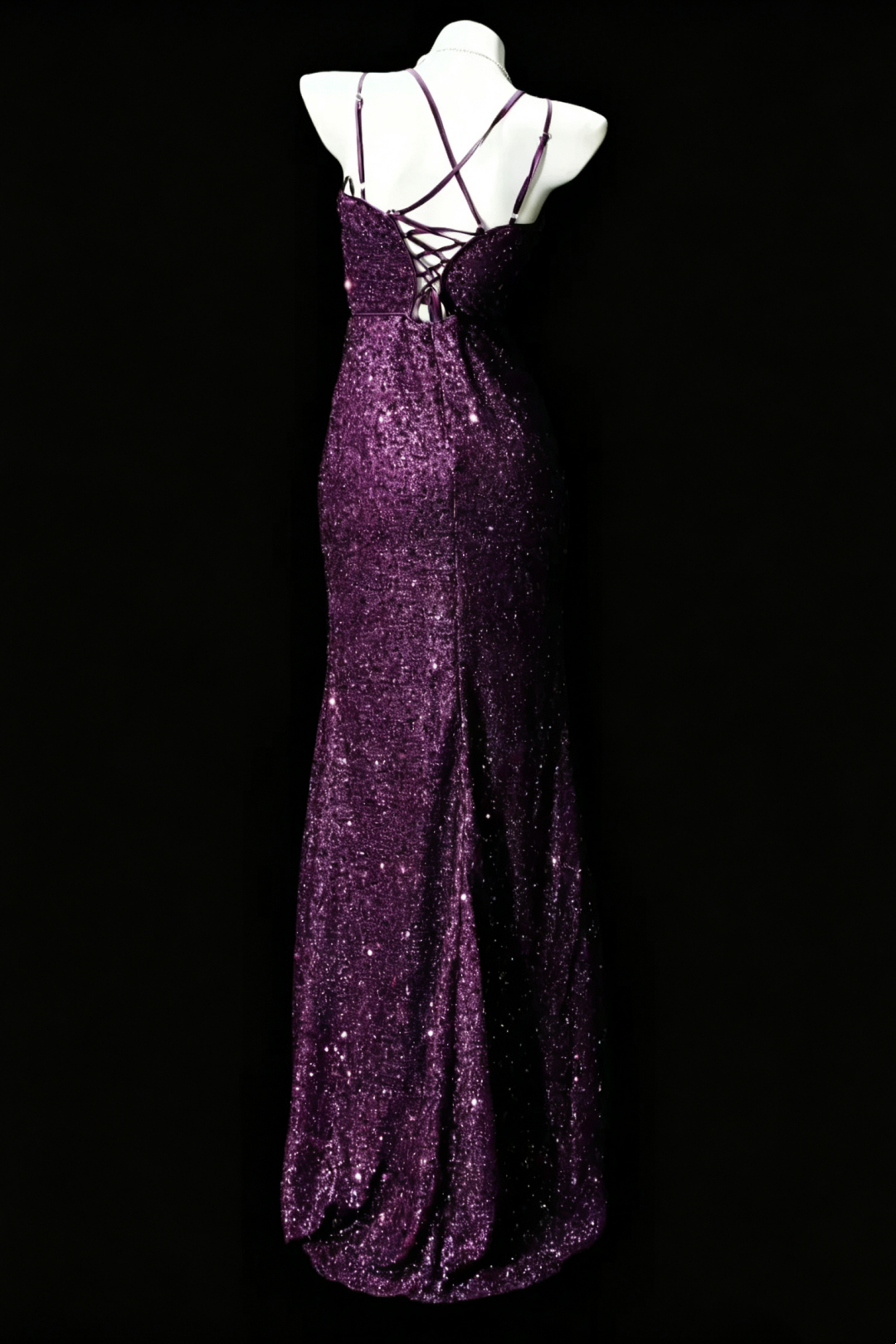 Glitzerndes Meerjungfrauen-Abendkleid mit V-Ausschnitt und Schlitz F0165