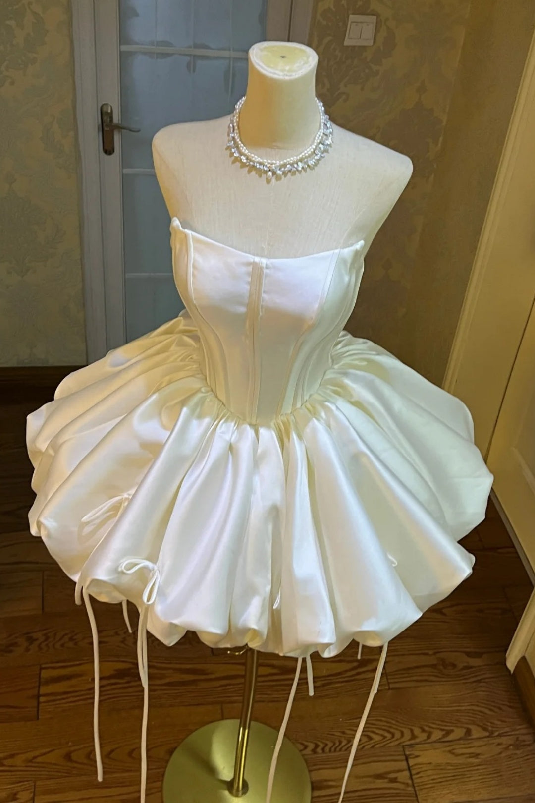 Strapless Corset Satin Bubble Mini Dress Lace Up Back Party Dress Homecoming Dress Bubble Gown F0099