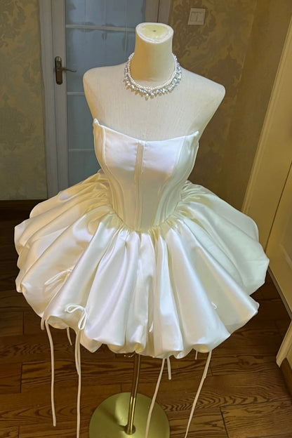 Strapless Corset Satin Bubble Mini Dress Lace Up Back Party Dress Homecoming Dress Bubble Gown F0099