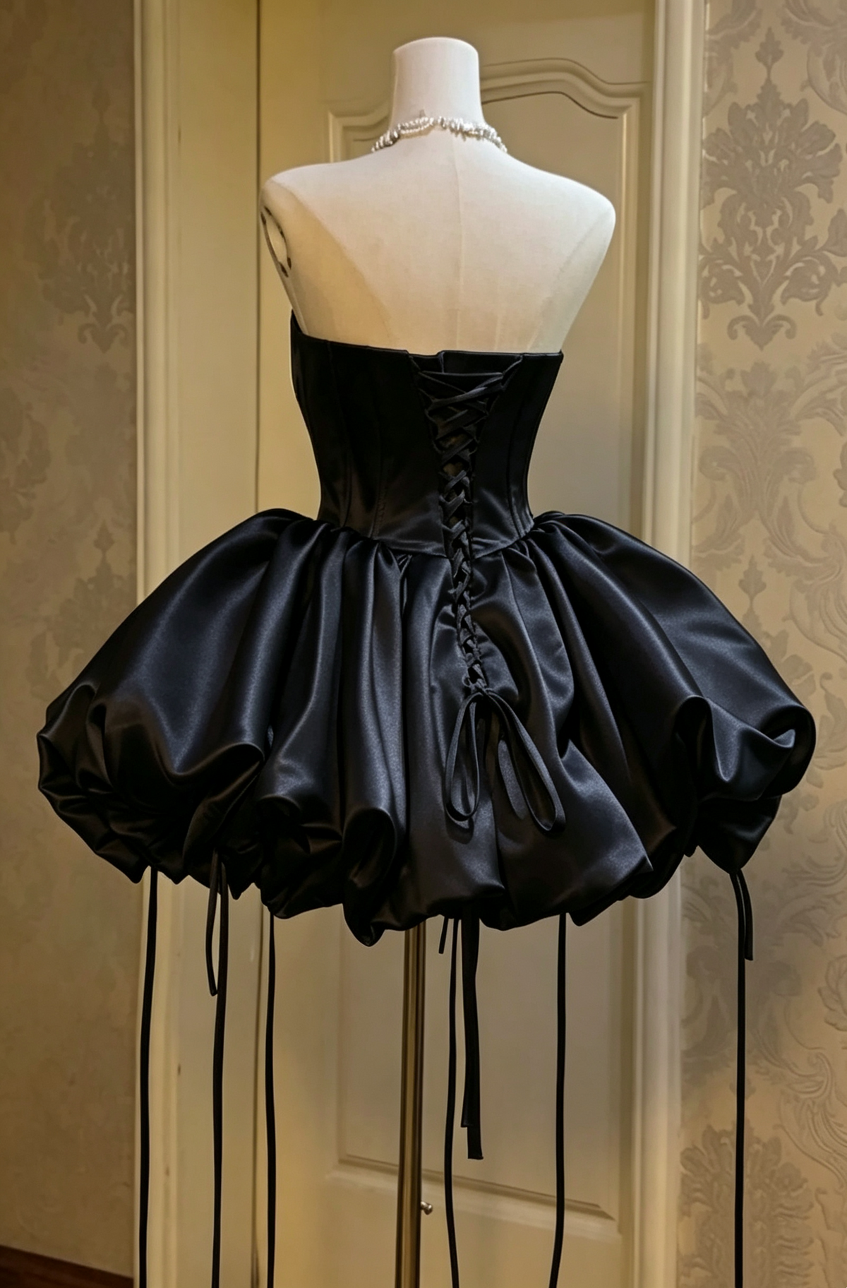 Strapless Corset Satin Bubble Mini Dress Lace Up Back Party Dress Homecoming Dress Bubble Gown F0099