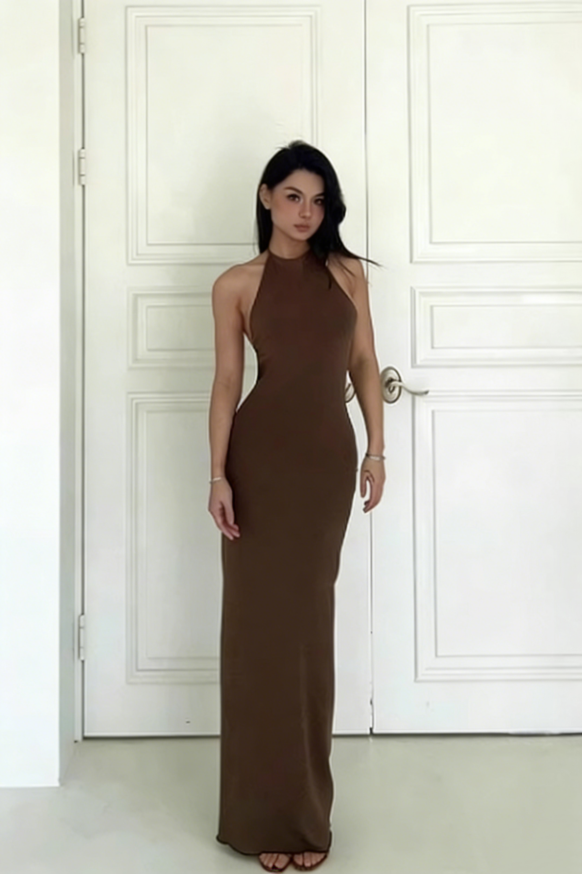 Halter Neck Open Back Bodycon Maxi Dress for Evening Party & Formal Events FD017