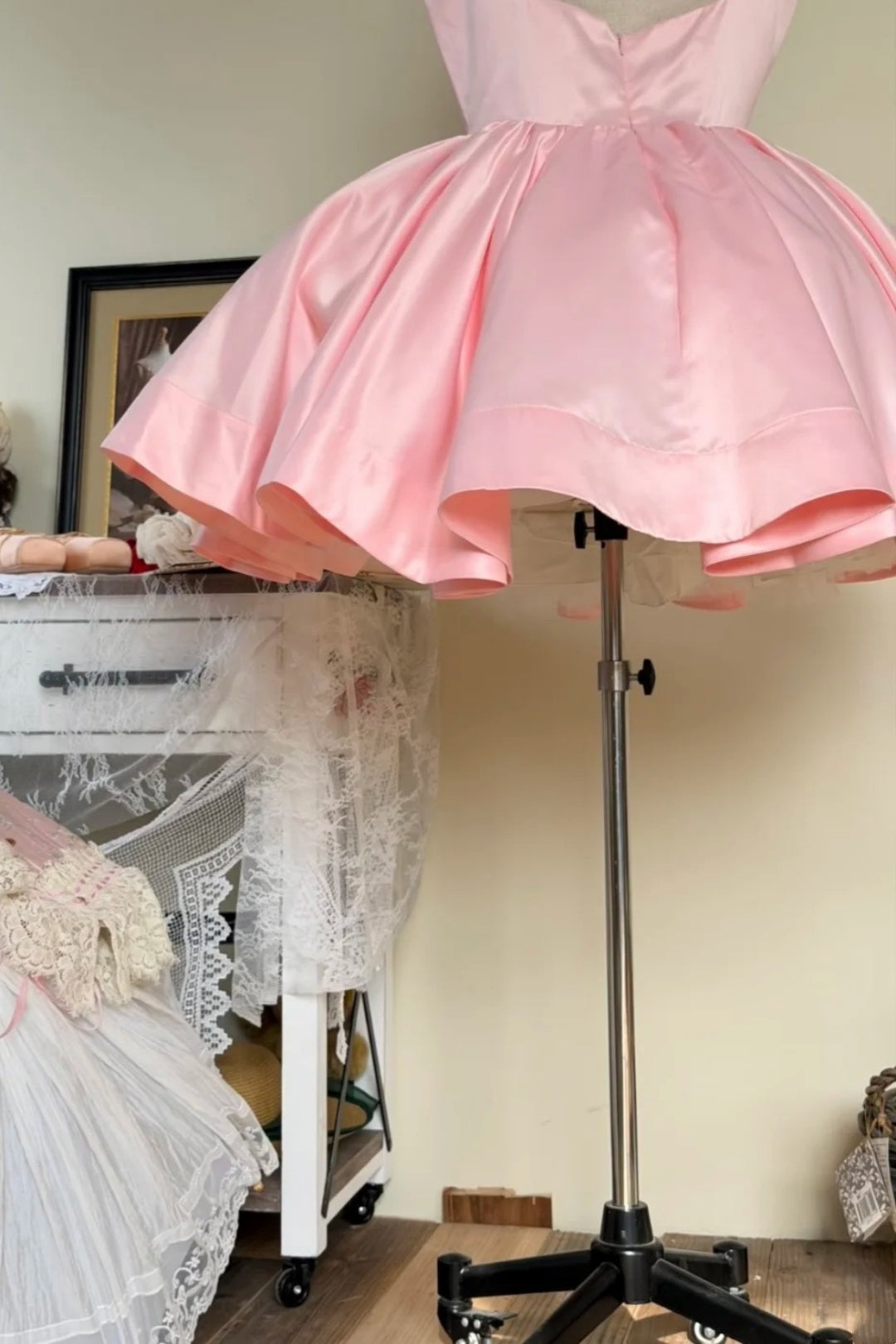 Baby Pink Satin Square Neck Mini Homecoming Dress  F0271