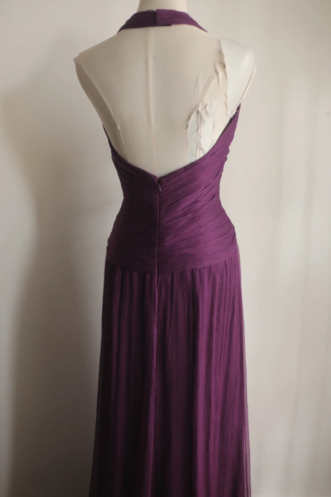 Evening Dress Dark Purple Halter V‑Neck Chiffon Long Formal Party Gown F0068