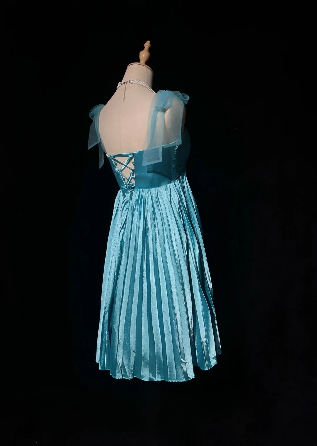 Bow Strap Short Pleated Metallic Cocktail Dress F0195