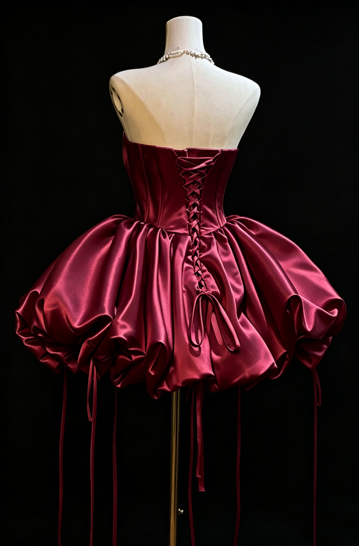 Strapless Corset Satin Bubble Mini Dress Lace Up Back Party Dress Homecoming Dress Bubble Gown F0099