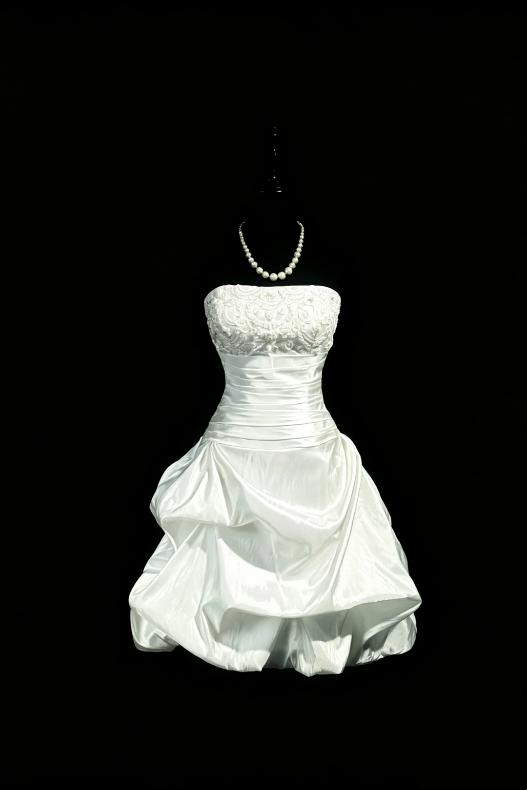 Strapless Lace Beaded Short Wedding Dress, Corset Lace‑Up Back Satin Bridal Gown F0129