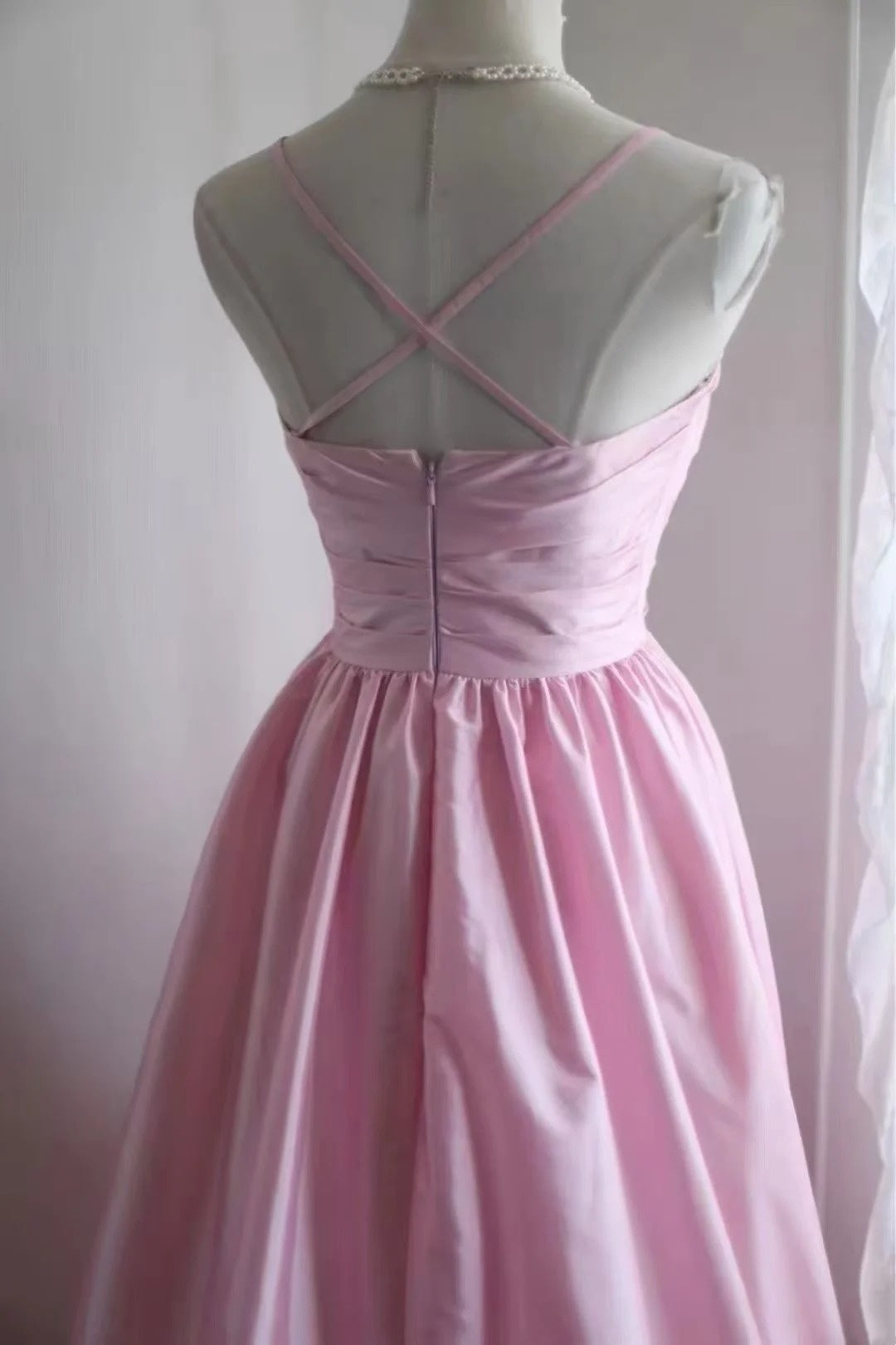 Pink Spaghetti Strap High Low Evening Dress Ruffled Formal Gown F0229