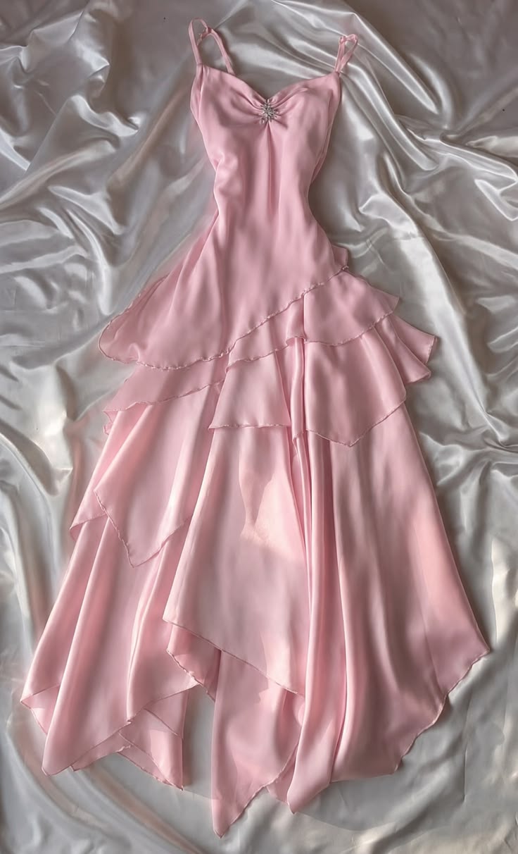 Pink Spaghetti Strap Layered Chiffon Evening Dress F0215