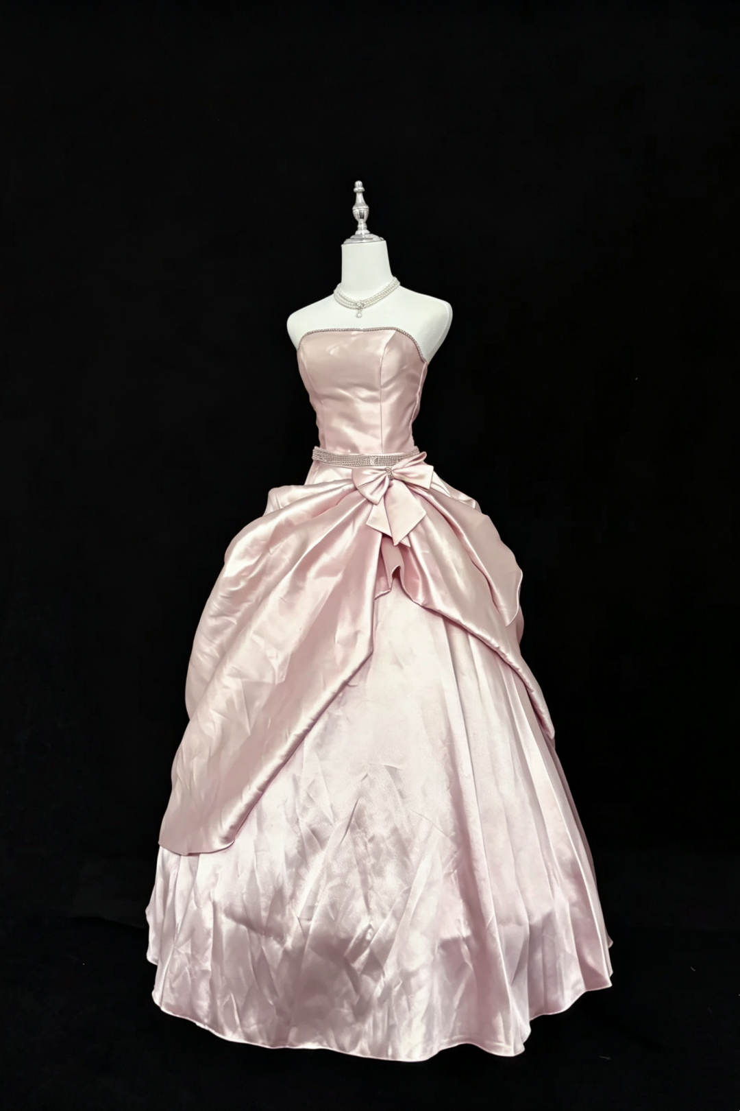 （Proprietary Color）Quinceanera Dress Satin Strapless Ball Gown With Rhinestone Belt Big Bow Formal Princess Dress F004