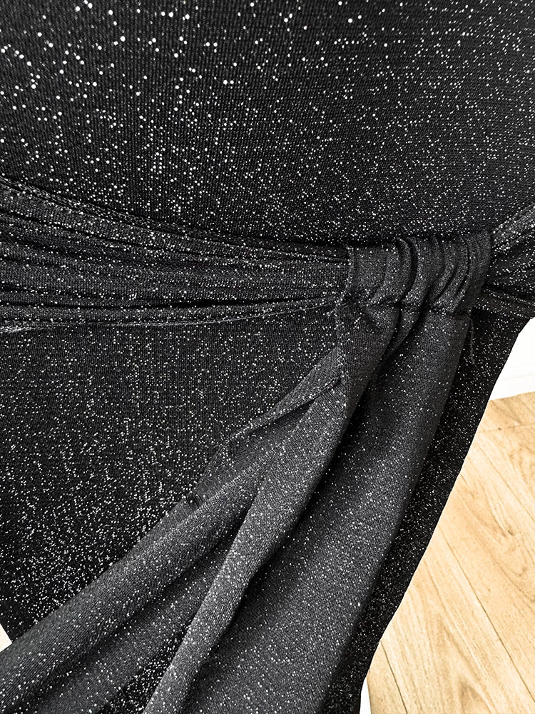 Black Glitter High Neck Sleeveless Mermaid Maxi Dress, Evening Party Dress F0483