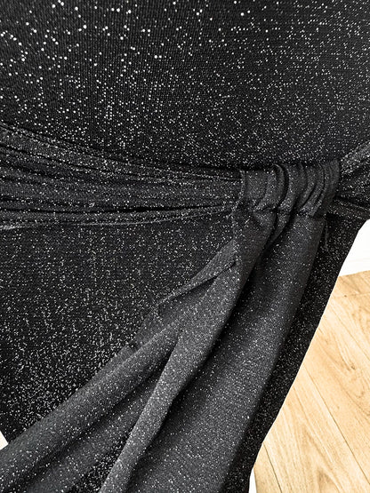 Black Glitter High Neck Sleeveless Mermaid Maxi Dress, Evening Party Dress F0483