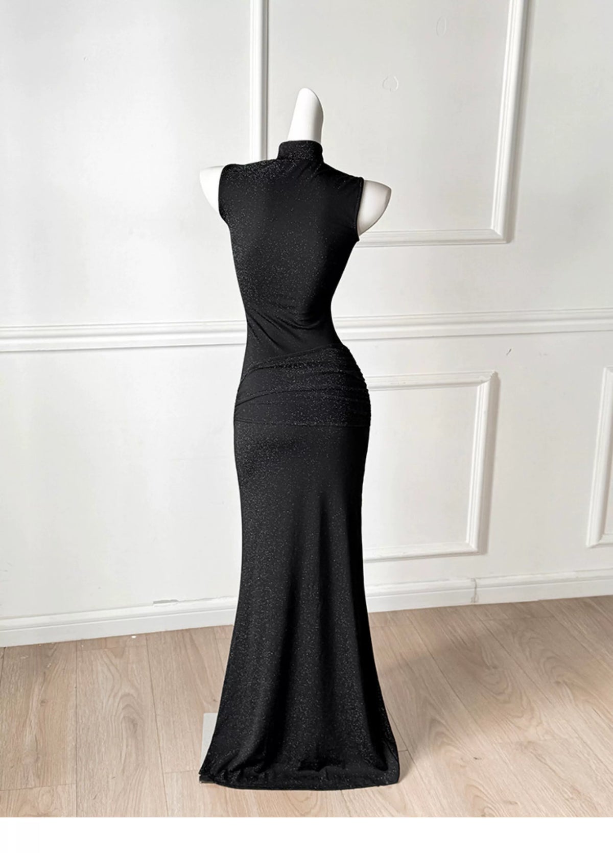 Black Glitter High Neck Sleeveless Mermaid Maxi Dress, Evening Party Dress F0483