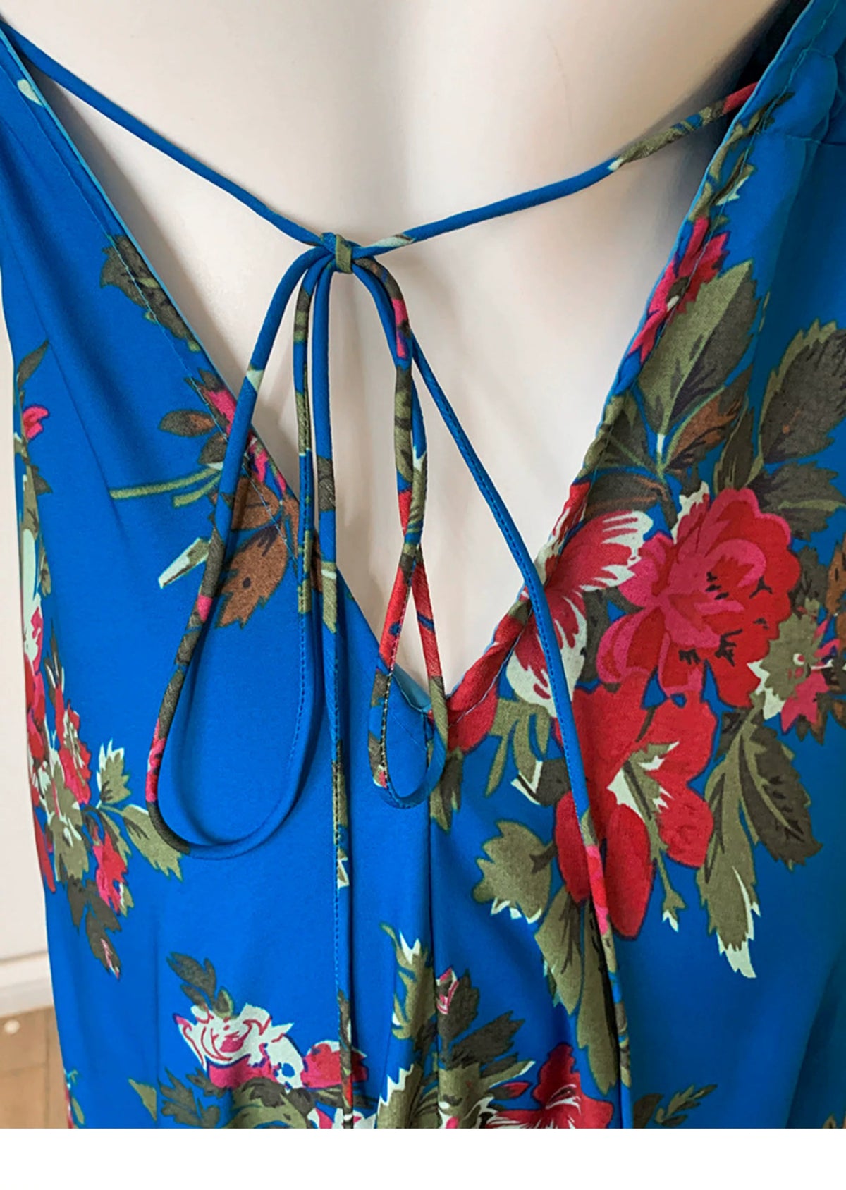 Blue Floral Halter Deep V Backless Maxi Dress F0465
