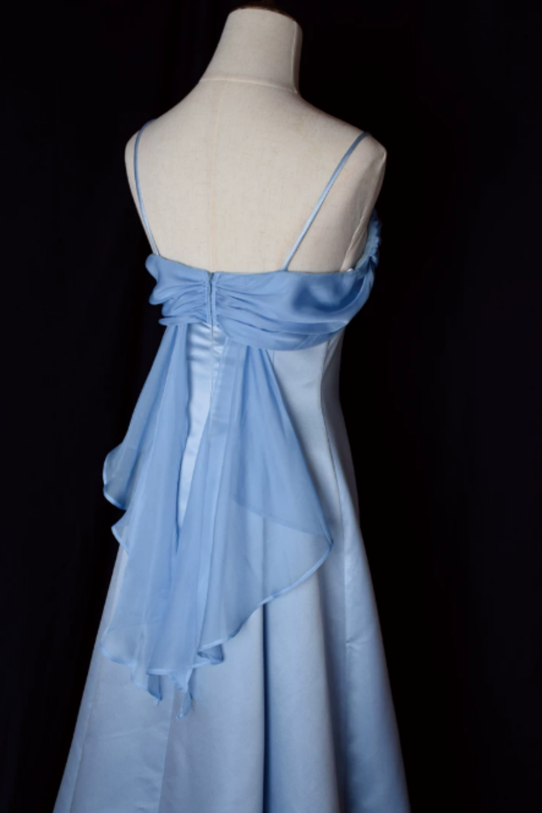 Blue Satin Maxi Dress With Spaghetti Straps—An Ethereal, Fairy-Like Gown L024