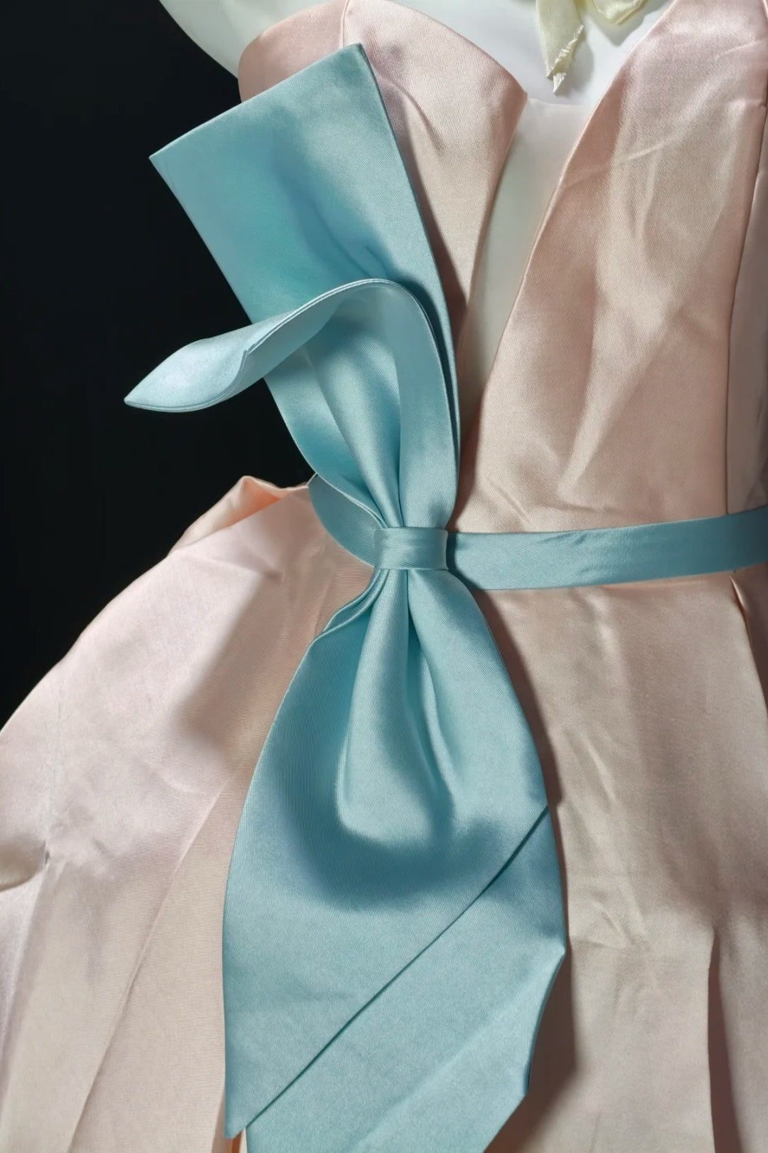 Blush Strapless Short Dress With Large Sky Blue Bow F0365