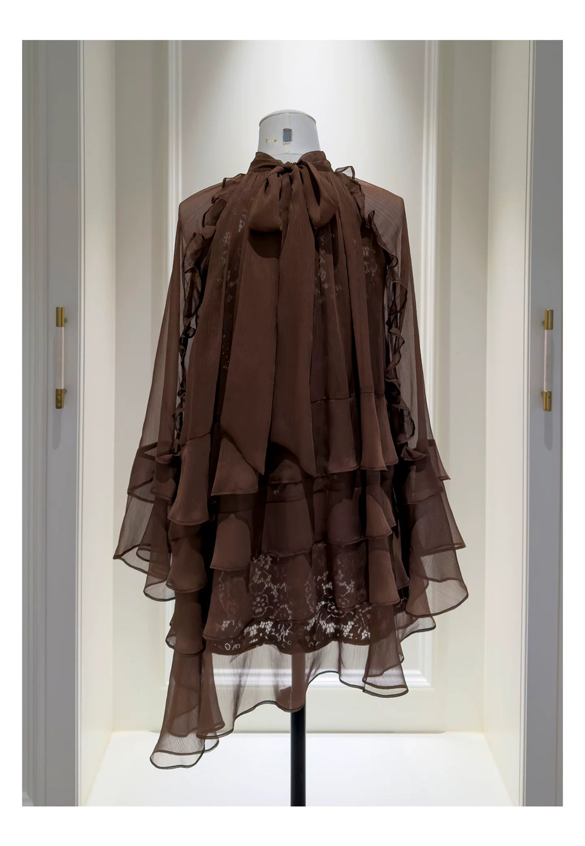 Brown High Neck Ruffle Tiered Short Party Dress F0447